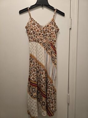 aerie Cream Maxi Dress with Mustard & Rust Patchwork Xs